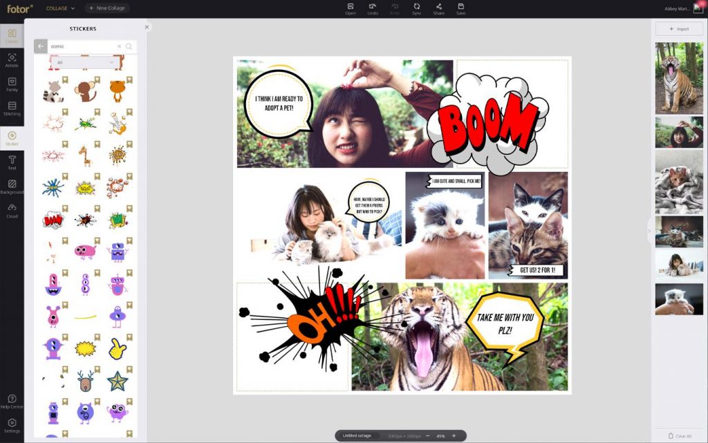 add comic sticker to collage
