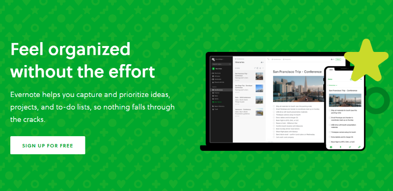 home page of evernote