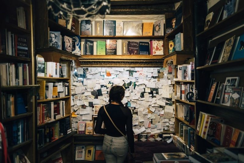 a girl in a book store