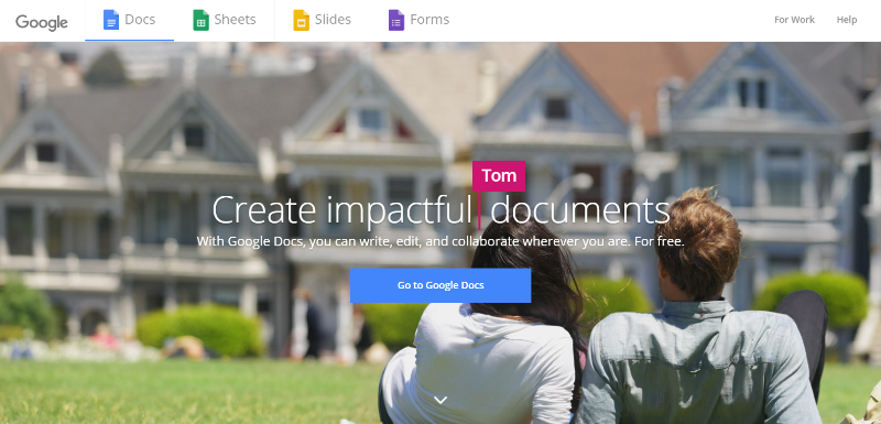 home page of google docs