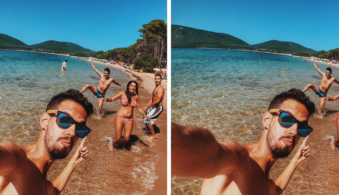 the before and after effect of removing the photo bombs