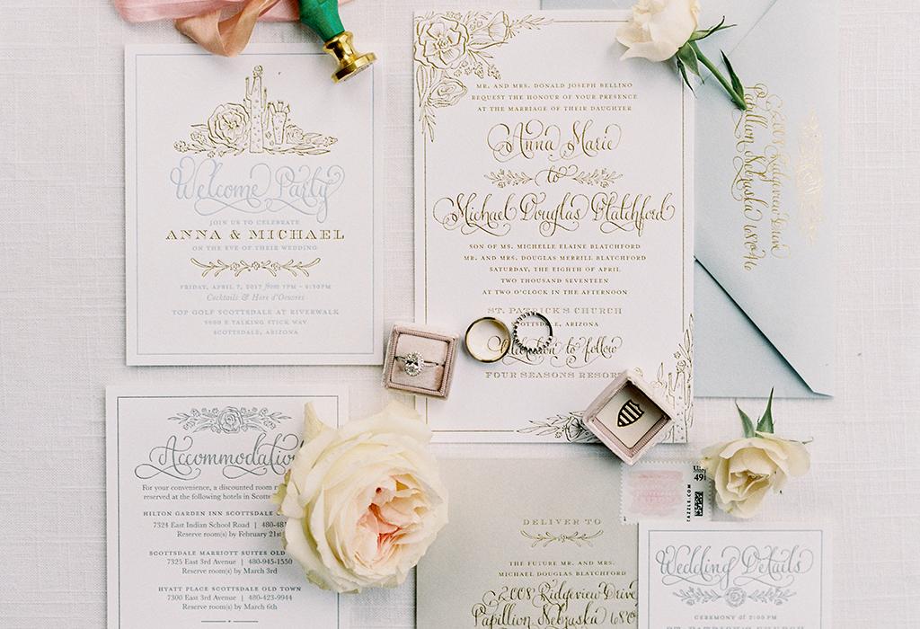 classic golden handwritting wedding invitation