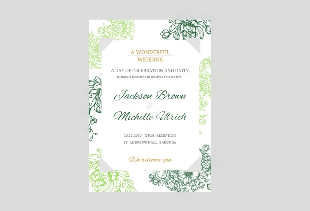 green floral wedding invitation