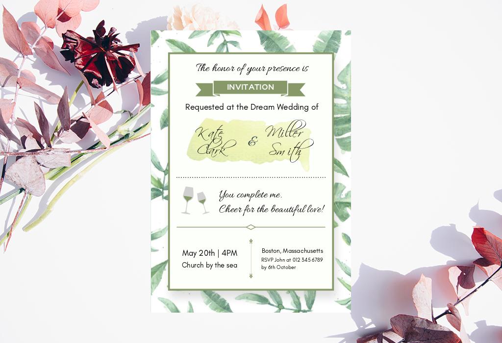 green rustic wedding invitation