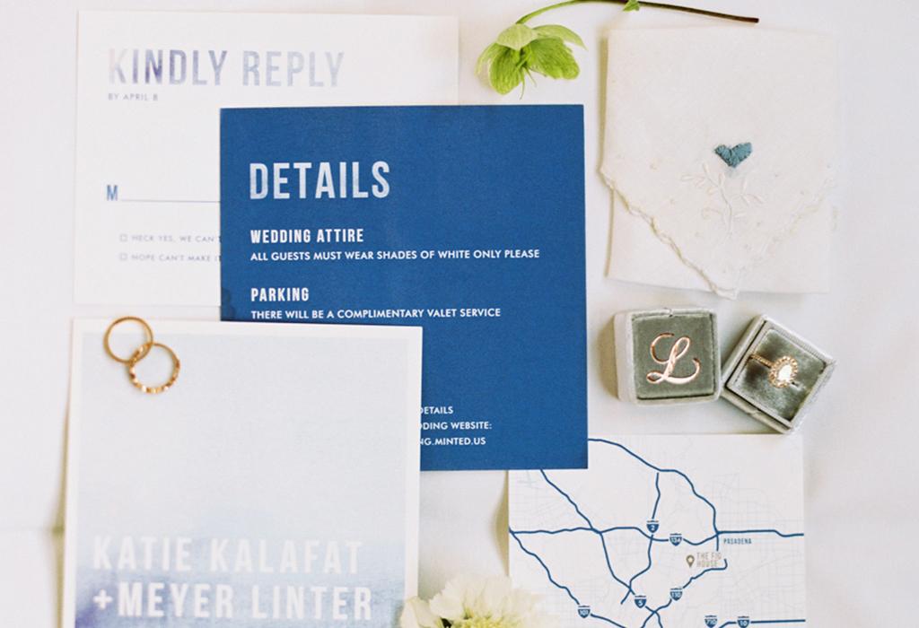 modern blue wedding invitation