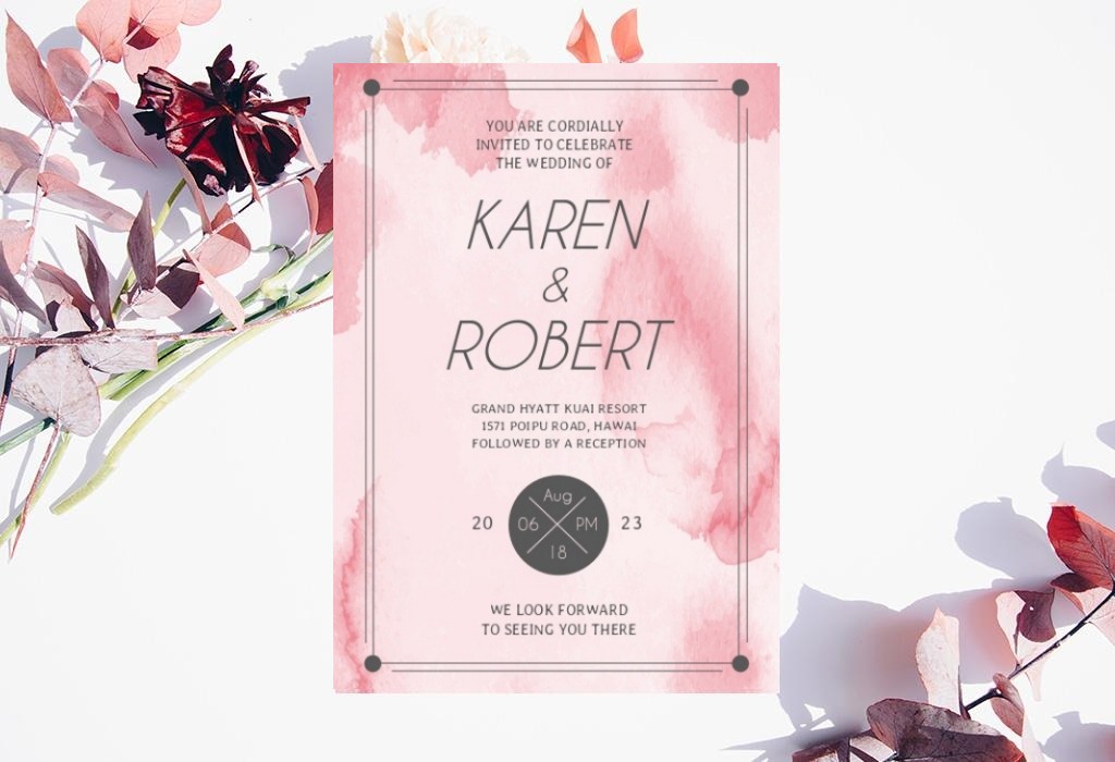 pink modern wedding invitation