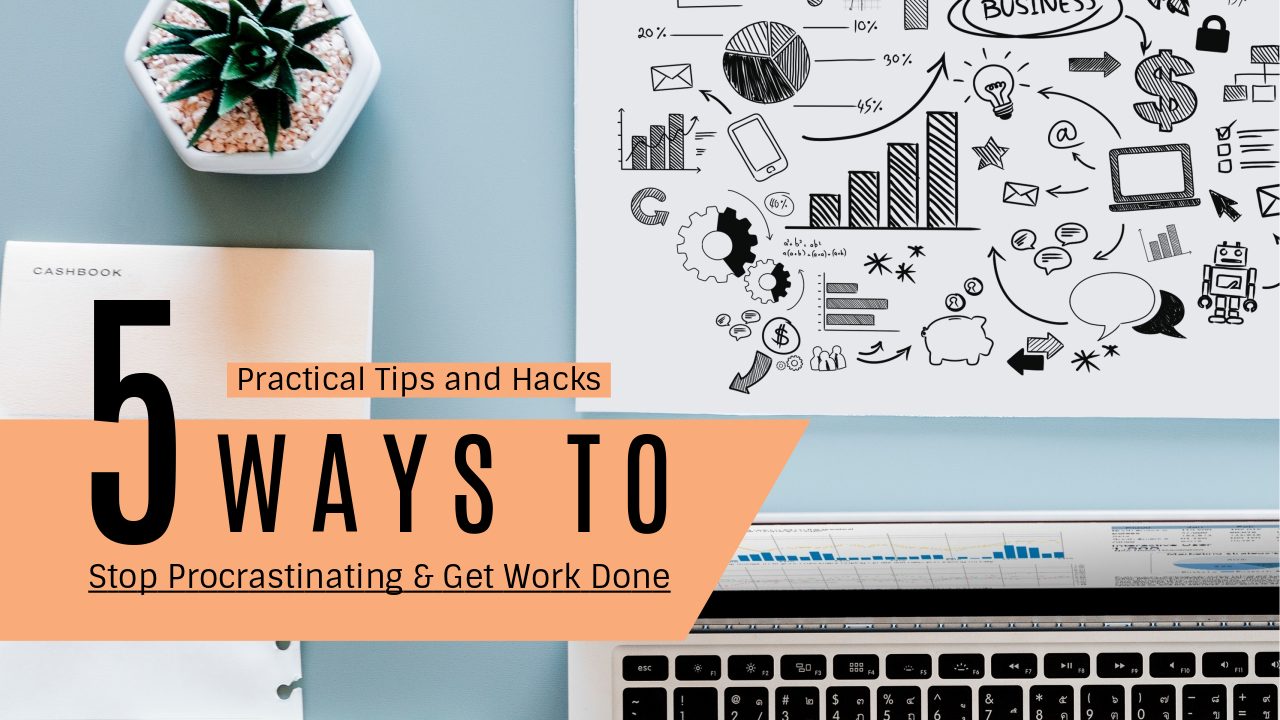 21.Practical tips and hacks 5 ways to stop procrastinating and get work done YouTube thumbnail template