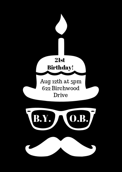 black and white birthday party invitation