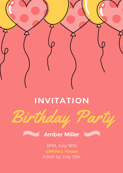 pink balloon birthday party invitation