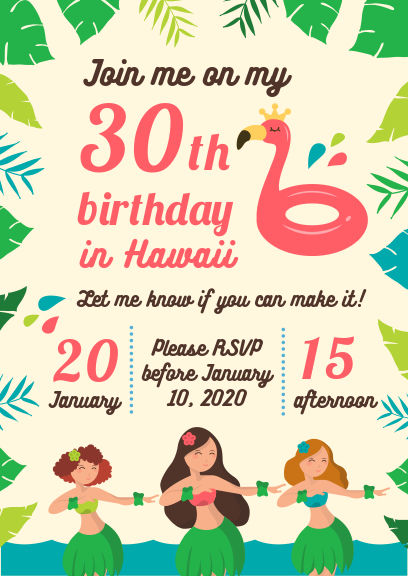 summer hawaii birthday party invitation