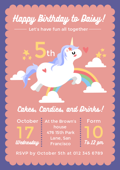 unicorn birthday party invitation