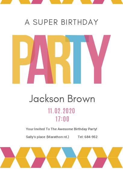 white birthday party invitation