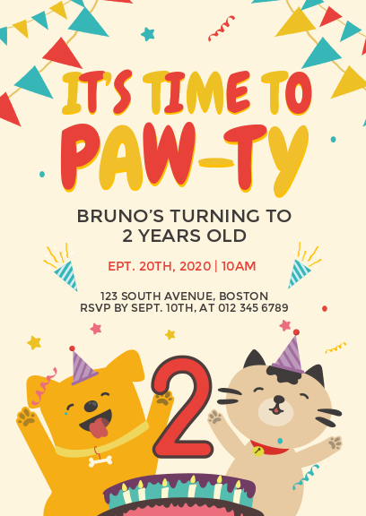 yellow cute dog birthday party invitation