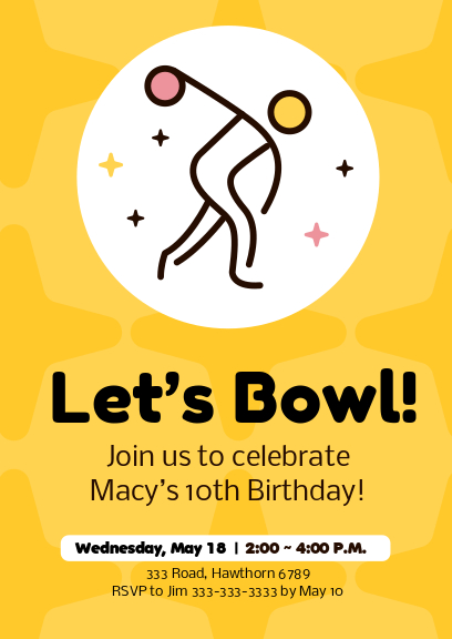 yellow go bowling celebration party invitation