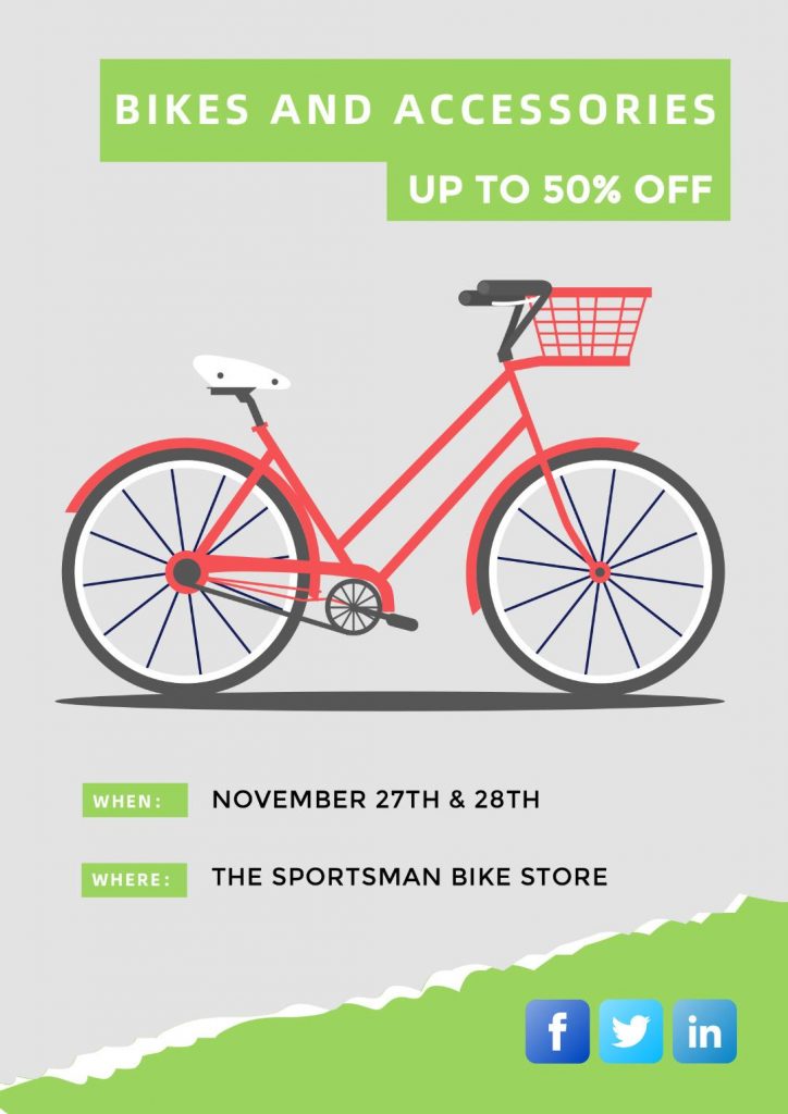 green and red bicycle sale poster