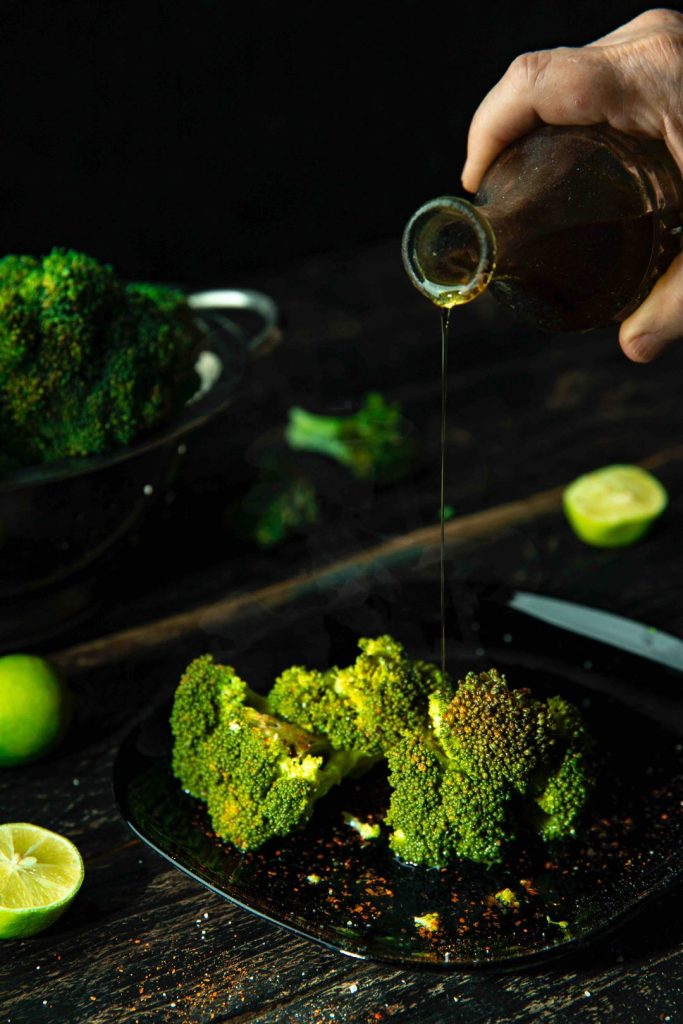 Drizzle olive oil on the broccoli