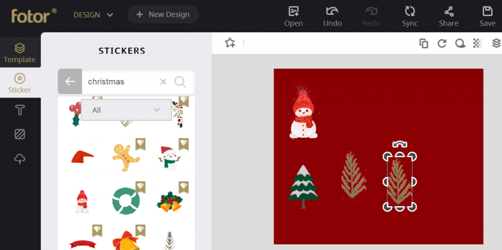 use Christmas stickers in Fotor